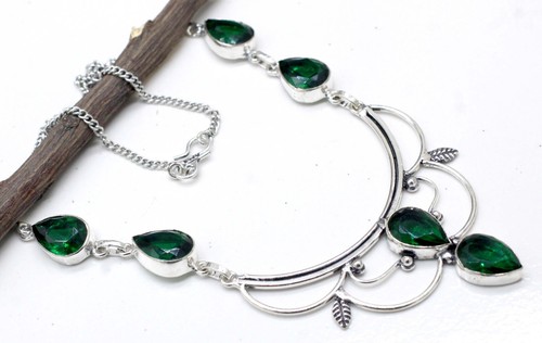 Collar de joyería de plata de ley 925 con piedras preciosas de diopsido cromado regalo para ella 17-18 - Imagen 1 de 6