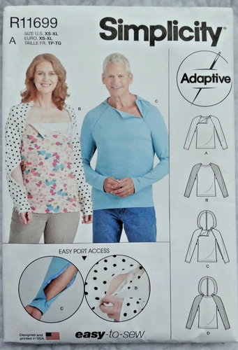 Top y sudadera con capucha Simplicity unisex adaptable debido acceso al puerto quimioterapia patrón 9723 XS-XL - Imagen 2 de 10