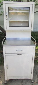 Vintage White Metal School Medical Dental Apothecary Cabinet With