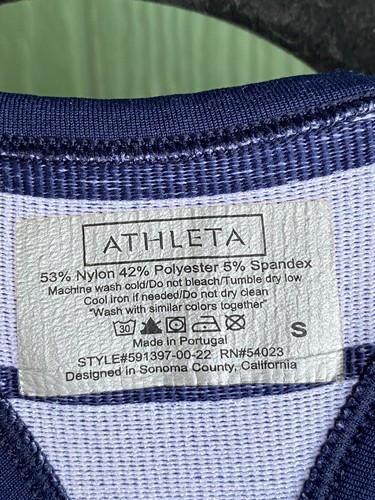 Athleta Women's Renew Racerback Tank Top Stretch Navy Blue/White Striped Size S - Picture 3 of 10