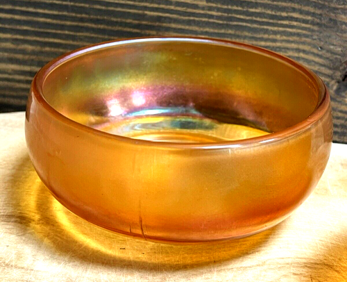 VINTAGE MID CENTURY MARIGOLD CARNIVAL GLASS PAIR OF ROUND BOWLS (21C) - Picture 3 of 7