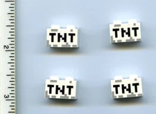 Minecraft LEGO x 4 White Brick 1 x 2 with Black 'TNT' Pixelated Pattern NEW