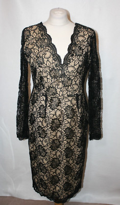 NEU OHNE ETIKETT GRÖSSE 14 PROJECT D SCHWARZ SPITZE DOPPELT GEFÜTTERT KLEID 6054