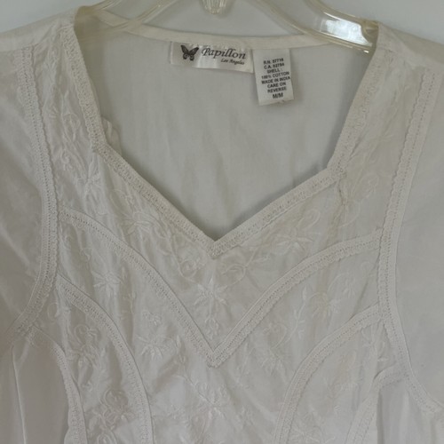 Papillon Los Angeles Womens M Blouse White Cotton Cottagecore Boho - Picture 2 of 13