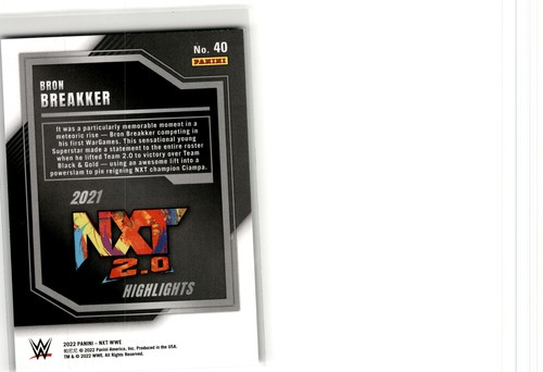 2022 Panini NXT 2.0 WWE #40 Bron Breakker 2021 NXT Highlights Green - Picture 2 of 2