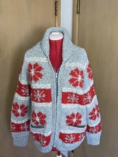 Vintage Hand Knit Cowichan Wool Ski Sweater Full Zip Ultra Heavy Stunning