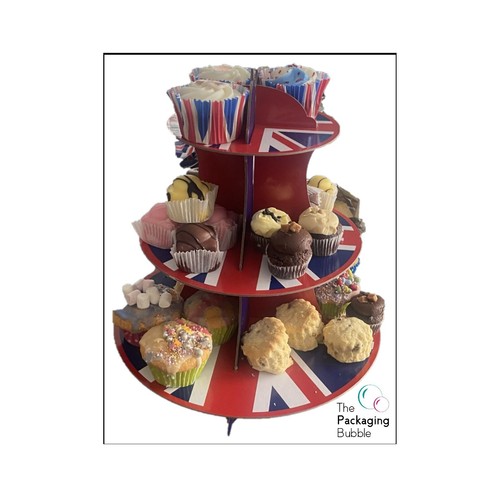 Soporte para pasteles Union Jack de 3 niveles decoración de día VE exhibición fiesta callejera - Imagen 2 de 7