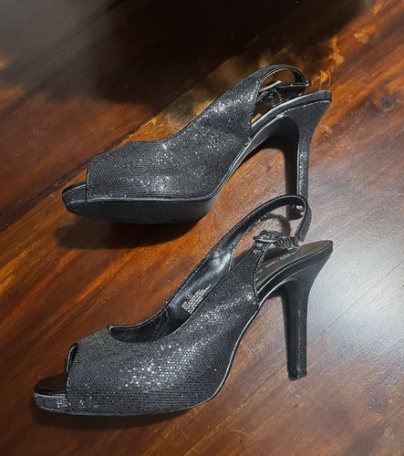 C'est Bon Ladies Black Peeptoe Slingback Summer Sandals Heels Size 6 - Picture 2 of 5