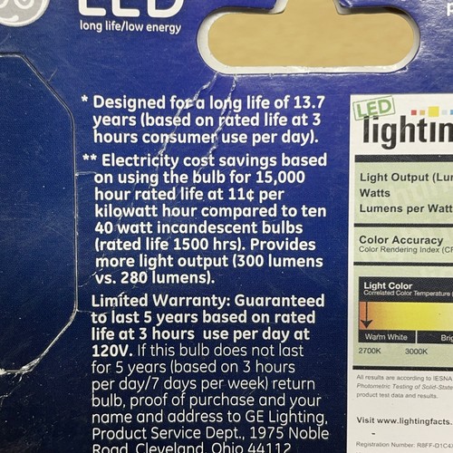 2x GE LED CAC Decorative Clear Light Bulb Candelabra Base 40 W Replacement 4 W - Picture 5 of 10