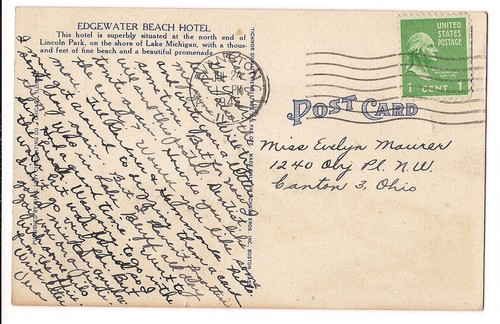EDGEWATER Beach HOTEL RECREATION Grounds CHICAGO Illinois Postcard Linen 1945 - Picture 2 of 2