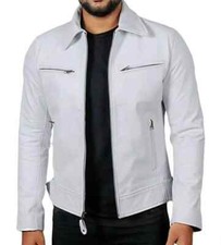 New Men's White Leather Jacket Biker Motorcycle Genuine Lambskin Stylish Jacket