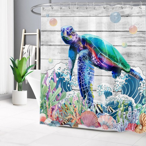 Sommer Ozean Motiv Muschel Meeresschildkröte Duschvorhang Badezimmer Accessoires Set - Bild 42 von 59