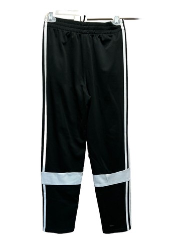 Adidas Black/White Athletic Pants Girls L (14-16) Logo 3 Stripe Elastic/Tie - Picture 3 of 6