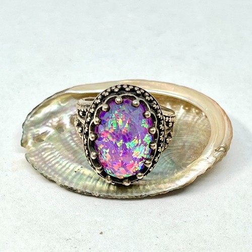 SAJEN Sterling Silver 925 Pink Fiery Opal Quartz Doublet Cocktail Ring Size 6 - Picture 6 of 7