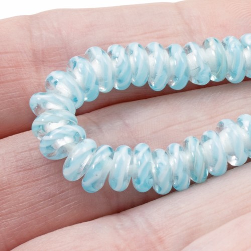 Aqua Blue + White Striped Lampwork Spacer Beads, Glass Beads for Jewelry Making - Picture 6 of 8