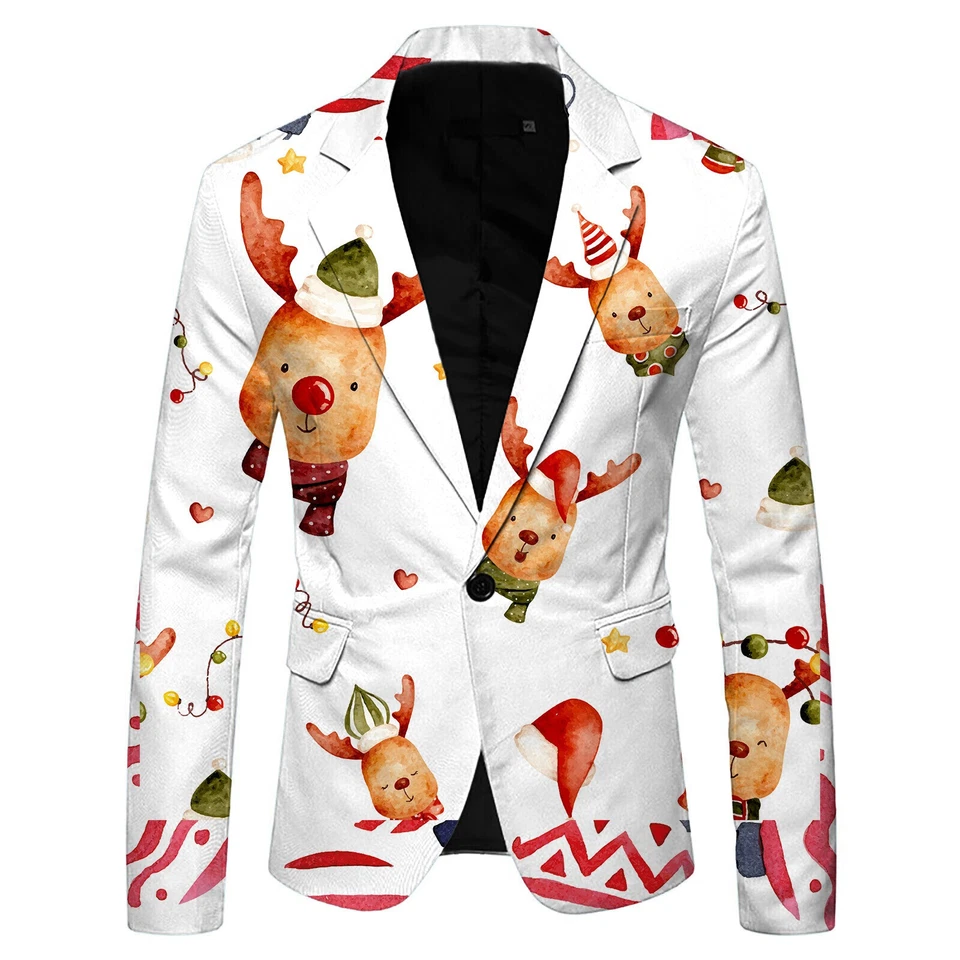 Men's Christmas Suit Jacket Snowflake Funny Letter Print Tie Guest Outfit Male - image 4 of 4