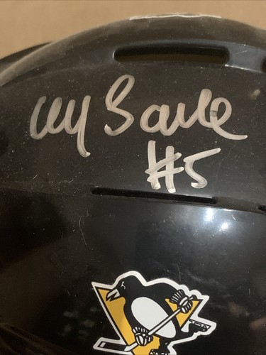 Von Ulf Samuelsson signierter Mini-Hockeyhelm Pittsburgh Penguins - BAS COA - Bild 3 von 10