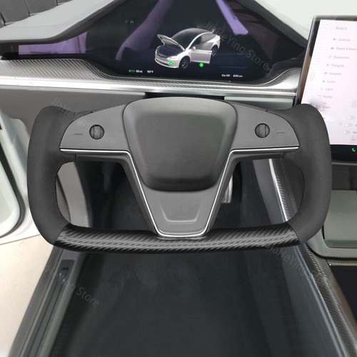 For Tesla Model S Yoke 2021-2023 Model X ModelS Hand-sewn Steering Wheel Cover - Picture 3 of 9