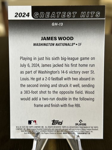 2025 Topps '24 Greatest Hits #GH13 James Wood RC - Bild 2 von 2
