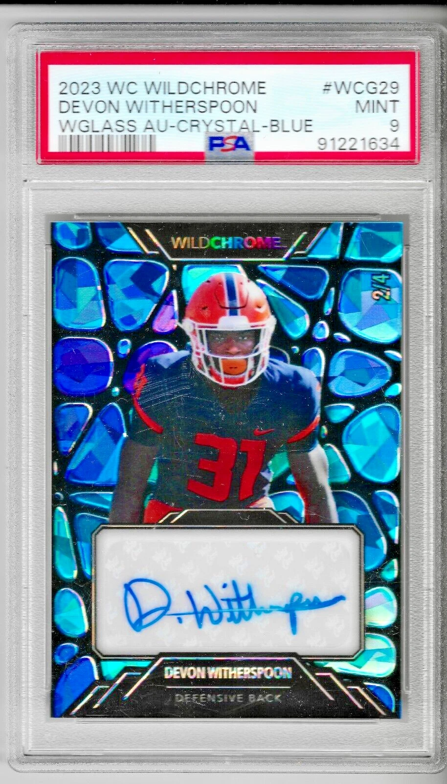 Devon Witherspoon Wild Card Wildchrome Draft Wildglass Autographs #WCG29 Crystal Holographic-Blue