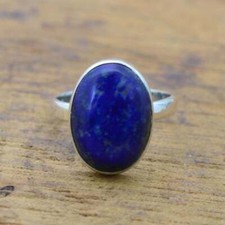 925 Sterling Silver Lapis Lazuli Handmade Ring Exotic Oval Cabochon Jewelry