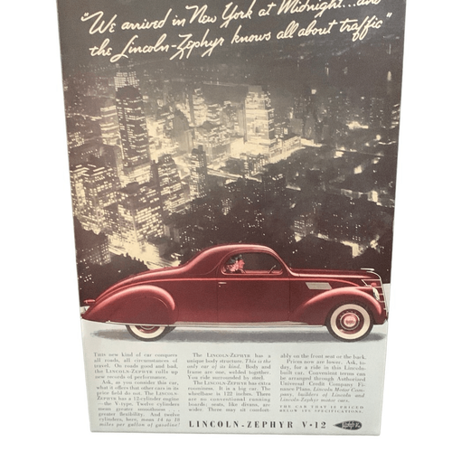 Vintage 1937 Lincoln Zephyr V12 Knows all About Traffic Ad Advertisement - Imagen 3 de 4