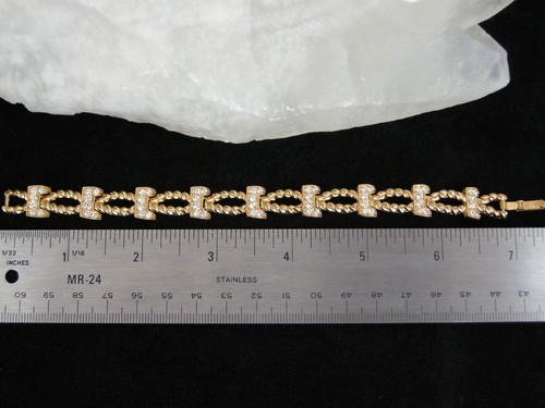 Pulsera CORONA TRIFARI Vintage Tono Dorado Cepillado Estrás Cuerda Eslabón Estilo - Imagen 6 de 9