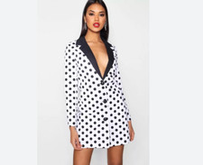 BOOHOO Camilla Polka-Dot Black & White Blazer Dress Size US 6 NWT