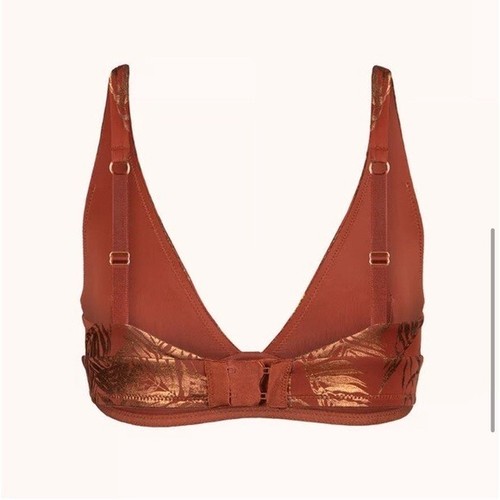NWT Lively Women's Gold & Orange The Metallic Palm Plunge Bralette Bra Size L - Picture 4 of 7