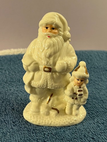 Weihnachtsfigur weiß Porzellan Weihnachtsmann mit Spielzeugsack & Kind OH5185