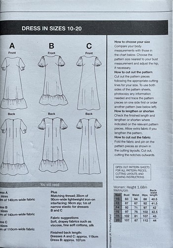 PRIMA SEWING PATTERN LOOSE-FITTING DRESS IN TWO LENGTHS TO FIT SIZES 10 - 20 - Picture 3 of 3
