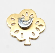 Vintage Bird on Tree of Life Cutout Two Tone Gold Silver Tone Lapel Pin Brooch
