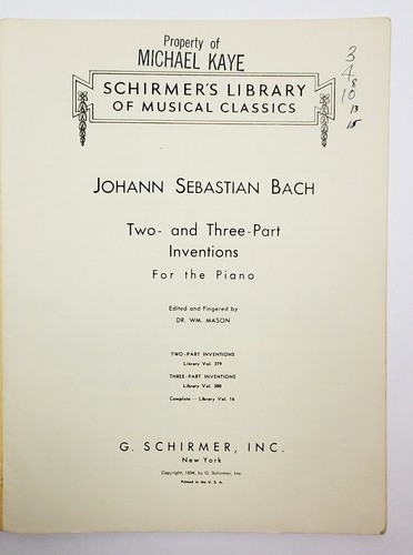 Invenciones de dos partes de Bach para piano (Wm. Mason) G. Schirmer Vo. 379 - Imagen 3 de 6