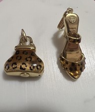 14k Gold Heels Sandal &amp; Purse Enamel Leopard Charms/Pendant Set
