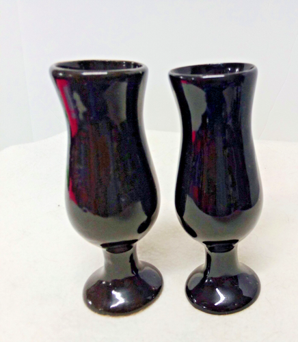 Set of 2 Vintage Tequila Rose Ceramic Black Cordial Shot Glasses Purple Rose - Picture 3 of 8