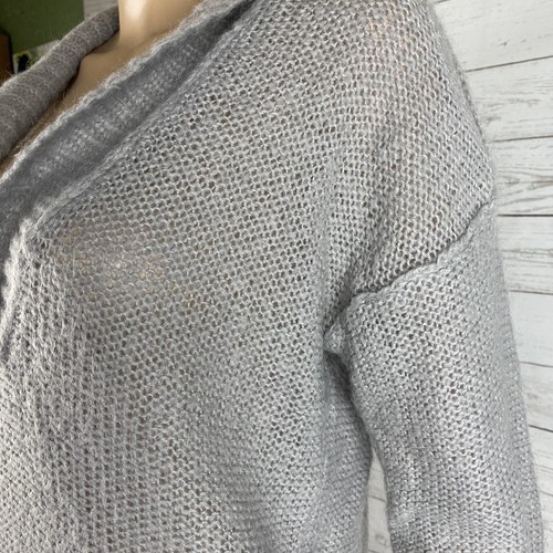 J. Rundhals Tunika Pullover XS grau V-Ausschnitt Wolle Mohair Mischung leicht Oversize Top - Bild 6 von 12