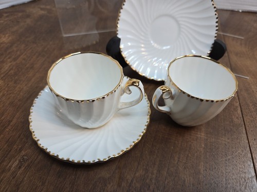 Gladstone Old Grecian Flute Gold Cup & Saucer Bone China Set Of 4 - Picture 3 of 9