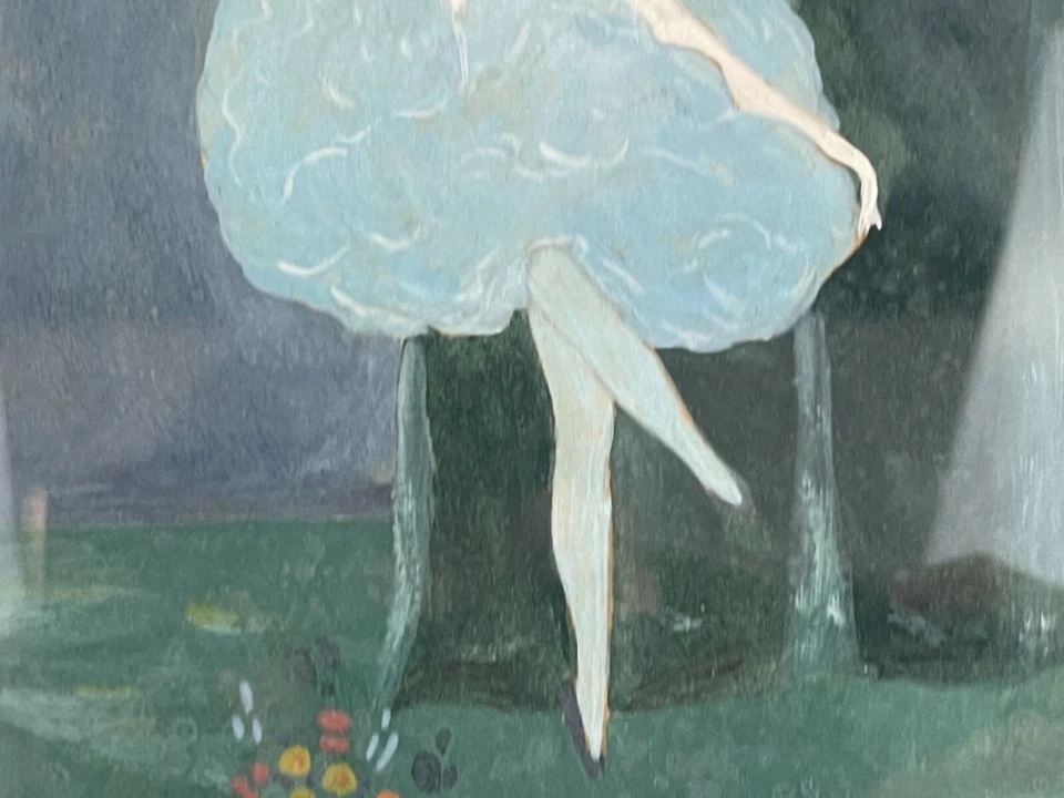 Bailarina estilo Art Deco bailando a la luz de la luna pintura enmarcada firmada por Evelyn Foto 2 de 4