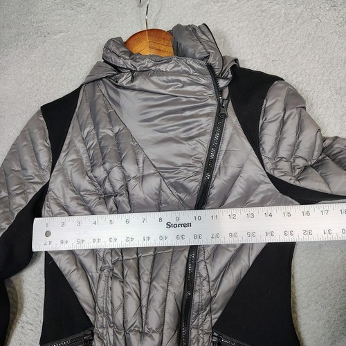 Blanc Noir Puffer Jacket Women's XS Gray Feather Down Asymmetrical Zip Hooded - Picture 10 of 14