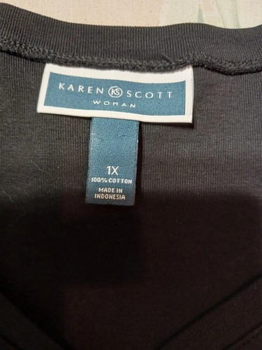 KAREN SCOTT WOMAN*Black V-Neck w Buttons Top*Size 1X*Short sleeve - 第 3/7 張圖片