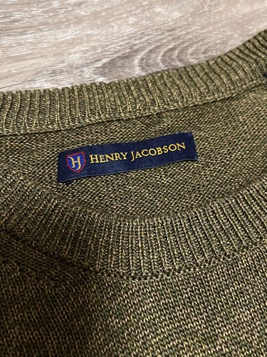 Henry Jacobson Men’s XL Silk Cotton Olive Khaki Sweater Vintage - Picture 3 of 8