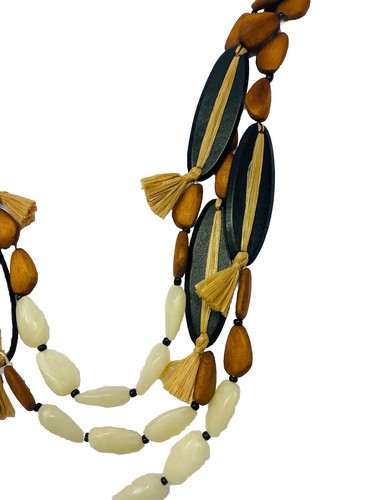 NWT Chico’s Wood Bead Multistrand Necklace brown, black, cream/off-white - Picture 6 of 10