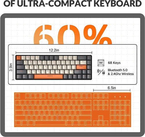 60% drahtlose mechanische Tastatur Bluetooth Dual-Modus Hot-Swap-Mini 68-Keys - Bild 7 von 12