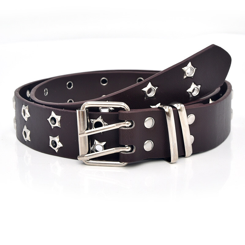 Premium Double Row Grommet Belt 2 Hole PU Leather Web Stud