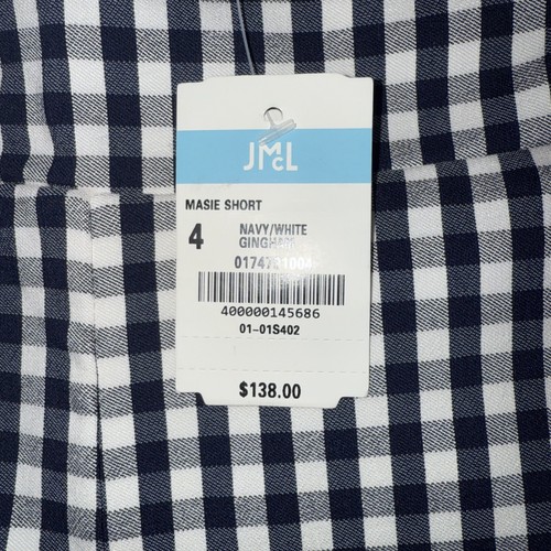 New J. McLaughlin Masie Gingham Bermuda Amelia Cloth 9" Shorts Sz 4 Navy Blue - Imagen 4 de 7