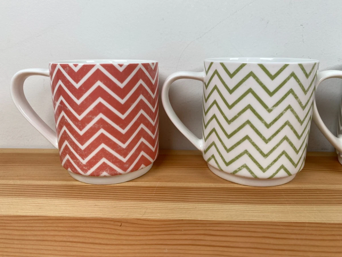 Waitrose 5 Mug Bundle Lot Set Zigzag Green Red Grey Cup Coffee