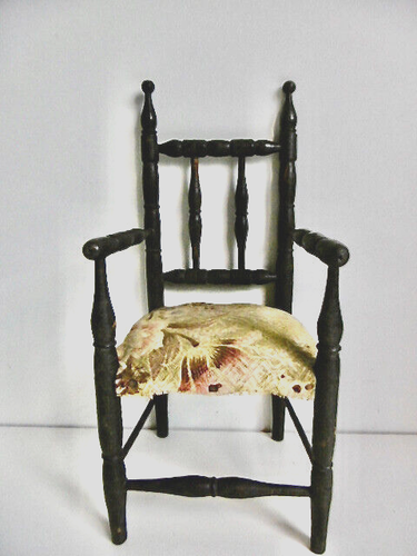 FAUTEUIL DE POUPEE ANCIENNE BOIS NOIRCI ÉPOQUE NAPOLÉON III - TISSU D'ORIGINE - Picture 2 of 13