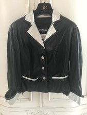 Exc Chanel Black/silver Leather Ladies Jacket Sze 40 Uk 12 Inc Receipt Worn Once