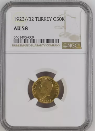 1923 Turkey Gold 50 KURUSH NGC AU-58 //32