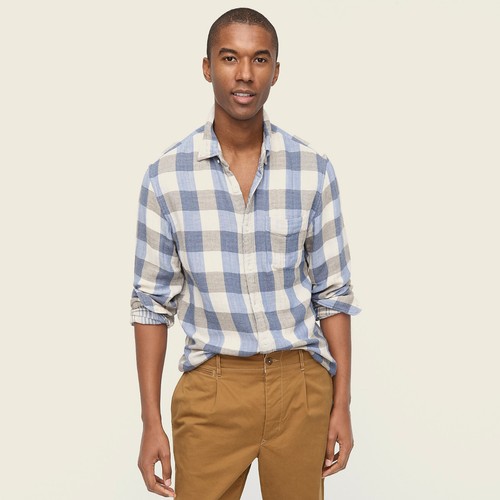 J.Crew JCrew Hombres GRIS Azul Cuadros Delgado Doble Tejido Camisa de Trabajo Camisa Talla S - Imagen 5 de 9